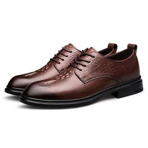 Nouvelle Arrivée Chaussures Oxford Formelles Homme Italiennes Rouge Vin à Lacets Bout Carré Antidérapantes Respirantes en Cuir Dropshipping - Product Image 1