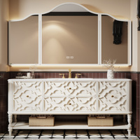 Meuble-lavabo de salle de bain de style marocain rétro 36-92 pouces avec armoire en bois massif, miroir intelligent avec rangement et artisanat exquis