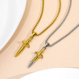 Ensemble de colliers pendentifs croix <span class=keywords><strong>en</strong></span> acier inoxydable pour hommes et femmes or <span class=keywords><strong>argent</strong></span> deux tons symbole religieux chaîne colliers pendentifs à la mode - Product Image 3