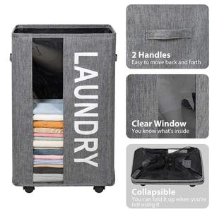 90L Extra Large <strong>Laundry</strong> <strong>Basket</strong> Hamper with <strong>Wheels</strong> Clear Window Tall Collapsible Dirty Clothes <strong>Laundry</strong> Hamper - Product Image 6