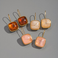 Pendientes de Aro con Gancho de Acero Inoxidable Chapado en Oro de 18K, Pendientes Colgantes de Resina de Ámbar Cuadrados y Coloridos, Joyería para Mujer