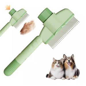 Peine antipulgas para depilación de mascotas seguro portátil de autolimpieza con un clic con dientes largos y cortos de acero inoxidable para perros y gatos - Product Image 1
