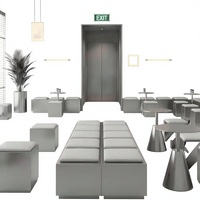 Table basse moderne en acier inoxydable, tabouret carré, banquette longue, sièges de restaurant/café, mobilier de maison, table à hauteur réglable