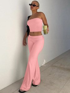 Completo Moda Primavera 2025 <span class=keywords><strong>King</strong></span> Mcgreen Star, Top a Fascia Tinta Unita con Pantaloni a Zampa, Vestibilità Slim per Donna - Product Image 5