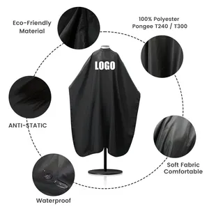 Custom Logo Haircut Cover Salon Hairdressing Cape With Snap For Hair Gown Waterproof Polyester Black Barber Aprons Cape