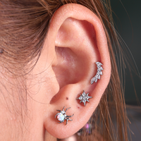 Clous d'oreilles en titane ASTM F136 avec zircon étoile, plaqués or, à dos plat, 16G, filetage interne, bijoux de piercing labret