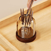 Support à ustensiles en verre borosilicate avec base en bois détachable, pot de rangement multi-usage en verre pour comptoir de cuisine