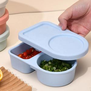 Household Food Grade Silicone Seasoning <b>Box</b> With Lids Reusable 2 Compartment Snack <b>Box</b> Food <b>Container</b> Bento <b>Box</b> - Product Image 5