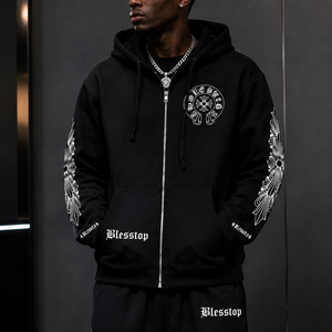 BlessTop New Arrival Cotton Zip-Up Hoodie, <strong>Gothic</strong> Cross Graphic Streetwear Sweatshirt, Unisex Couple Casual Brand Hooded <strong>Jacket</strong> - Product Image 3