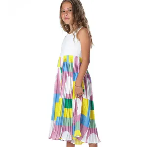 Striped Maxi Princess Dress For Teenage Girl Sustainable Summer Formal Style Age 12 To 14 With Leopard Pattern