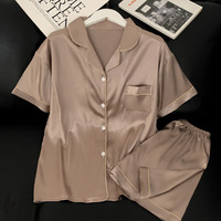 Conjuntos de Pijamas de Seda Sintética para Mujer, Blusa de Manga Corta y Shorts de Verano en Color Sólido, Ropa de Dormir de Satén para Estar en Casa