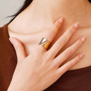 Stainless Steel <b>Ring</b> Geometric Shape 18k Gold Plated Two Tone Women's Fashion Jewelry Gift - Product Image 2