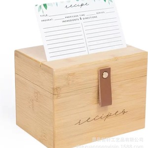 Bamboo Recipe <b>Box</b> Card Holder Wooden <b>Storage</b> Organizer With Lid Rectangle Shape For <b>Kitchen</b> Desktop Use - Product Image 5