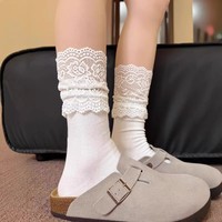 Chaussettes hautes en dentelle blanche Lolita pour femmes, style JK, chaussettes hautes style ballet