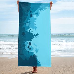Telo mare con stampa di vita marina subacquea - Telo grande assorbente ad asciugatura rapida con gradiente <span class=keywords><strong>blu</strong></span> per vacanze al mare e in piscina - Product Image 4