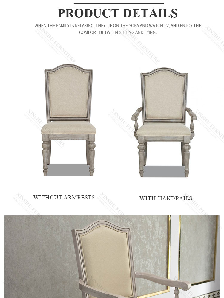 American Nordic Family DiningTtable Chair Retro Back Chair 2021 New Full Solid Wood Armrest Cloth Dining Chair