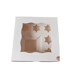 Venta caliente 10 \ "x 10 \" x 5 \ "Caja de papel Kraft desechable blanca con ventana Bonita Caja de galletas y magdalenas de 5 agujeros para uso alimentario - Product Image 6