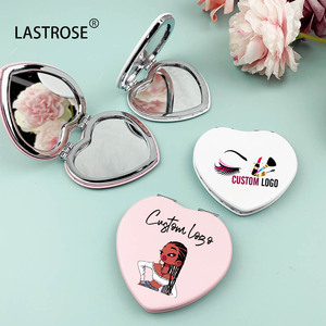 Double Sided Mini Travel Makeup <strong>Mirror</strong> Small Heart <strong>Compact</strong> with PU Hand Box Packed with Your logo - Product Image 1