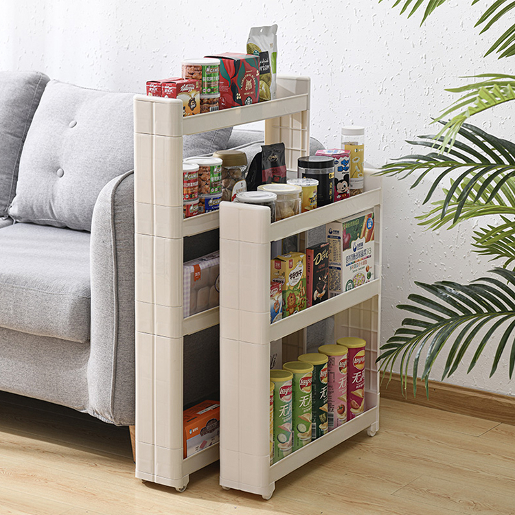 Movable plastic home kitchen organization storage 4-tier kitchen storage rack