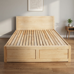 1.8m Oak Wood <b>Bed</b> with Storage Soft Modern Design for Bedroom Hotel Apartment Solid Wood Load-Bearing 250kg-450kg for All Ages - Product Image 3