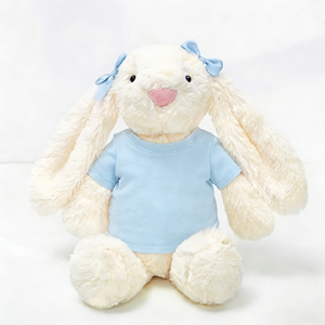 Sevimli Fiyonklu Uzun Kulaklı Peluş Utangaç Bej Tavşan Pembe Mavi Mor Gömlekli Ağırlıklı Peluş Oyuncaklar - Product Image 4