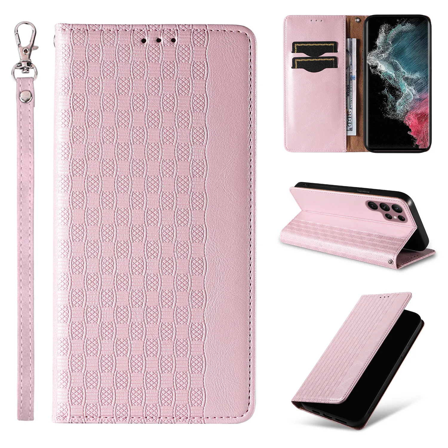 Luxury Wallet Flip Cover Phone Case For Samsung Galaxy S23 Ultra With Chain And Bracket Decorative Patter For Samsung For Iphone