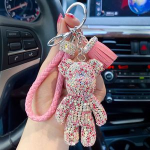 カラフルなクマキーチェーンフルラインストーンブリングベアキーチェーンかわいい女性バッグチャームが輝くクリスタルキーチェーンアクセサリーを飾る - Product Image 5