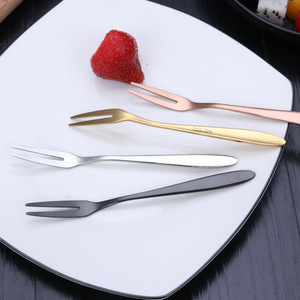 Tenedor de fruta de acero inoxidable 304, juego de tenedores de dos puntas para fruta, tenedor para pastel y mooncake con logo. - Product Image 2