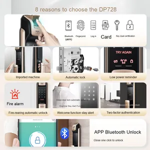 สำหรับสมาร์ทล็อค DP728 ล็อคประตูไม้กันขโมย อลูมิเนียมอัลลอยด์ รหัสผ่านลายนิ้วมือดิจิตอล การ์ดหน่วยความจำแอพทูย่า - Product Image 2