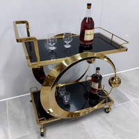 Chariot de service moderne à trois niveaux en métal pour hôtels, banquets et restaurants, avec grandes roues, type autoportant, pour boissons et matériel