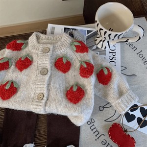 Strawberry Knitted Cardigan Two-Piece Set For Girls Autumn Thickening Cotton Kids Outfit - Product Image 3