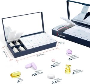 Customizable 7 Compartment Weekly Pill Box Plastic <b>Tablet</b> Storage Case with Mirror PP and ABS Material Daily <b>Tablet</b> <b>Container</b> - Product Image 4