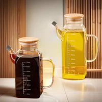 Botol Minyak Kaca Borosilikat Tinggi, Stoples Kaca Persegi untuk Penyimpanan Dapur, Stoples Minyak Kaca dengan Tutup Bambu