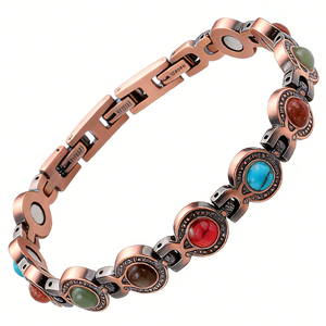 Gelang Turquoise Energi Terapi Magnetik Mode Trendi Rantai Berlapis Tembaga Multi-Warna Geometris Retro Klasik Unisex - Product Image 1