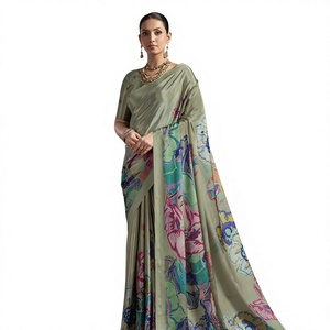 High Quality Traditional Ready to Wear Saree with Stitched <b>Blouse</b> <b>Silk</b> Crepe Flowery Digital Print Indian Party Wholesale - Product Image 1