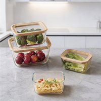 Boîte alimentaire en verre borosilicate à succès avec couvercle en bambou, compatible four, hermétique pour le stockage des aliments