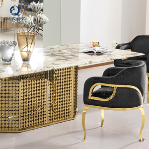 Khung Sắt Chân Vàng Kim Loại Thép Dinning Bảng <span class=keywords><strong>Set</strong></span> 4 Ghế Hoàng Gia Sang Trọng Ý Bàn Ăn Đồ Nội Thất Vàng - Product Image 2