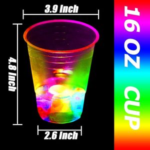 Hot Sale Customizable Logo Glow <b>Party</b> Cups 16 oz Colorful Cup Favors Supplies Neon Flashing Light Cup for Bar Club Night <b>Party</b> - Product Image 3
