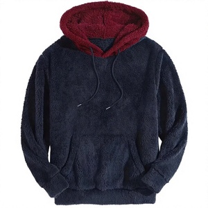 Men's Navy Fleece Hoodie Polyester/Cotton French Terry Anti-Wrinkle Winter Casual Hooded with Pocket and Drawstring Design - Product Image 1