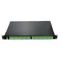 Singlemode 1U 19'' Rak Mount Dua Splitter Optik PLC 1x64 dengan Pembagi 50/50 dan Konektor LC/APC dalam Satu Kotak untuk Penggunaan FTTX