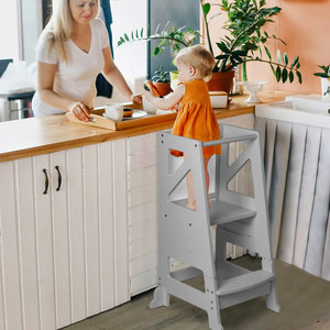Torre de Aprendizaje Montessori de Madera Natural Sólida, <span class=keywords><strong>Taburete</strong></span> de Cocina Ajustable en Tres Alturas para Niños Pequeños - Product Image 2