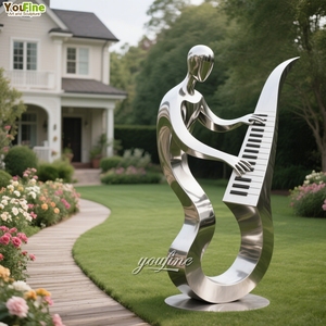 Life Size Outdoor Garden Decor Music Venues Stainless Steel Musician Sculpture - Product Image 1