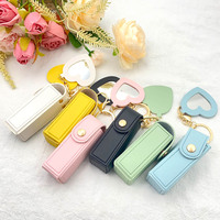 Mignon cuir liquide rouge à lèvres sac porte-clés porte-baume à lèvres étui avec miroir de maquillage mode lèvre huile sac porte-clés pour les femmes été