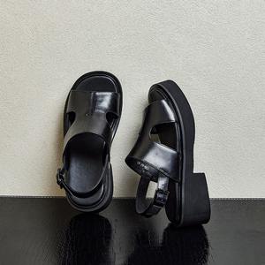 Sandales d'été décontractées pour hommes en cuir de vachette véritable, respirantes, anti-odeur, à semelle épaisse, rehaussantes de 6 cm, pour l'extérieur - Product Image 3