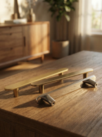 Pegangan Lemari Dapur Modern dari Pabrik OEM, Bahan Paduan Seng Warna Champagne Gold, Ukuran 128mm, untuk Kabinet, Laci, dan Perabot Lainnya