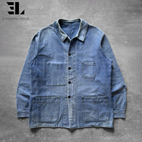 LARSUR personnalisé détresse lavage soleil fané sergé lourd canard toile français bleu veste de travail vêtements de travail travailleur chasse grange corvée manteau