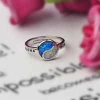 Bague Aloha en opale bicolore |   Bande de mode de style hawaïen argentée