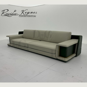 Juego de Sofás Seccionales Chesterfield de Cuero Genuino de Lujo, Patas de Acero Inoxidable, Esponja, Diseño Moderno para Sala de Estar de Apartamento - Product Image 4