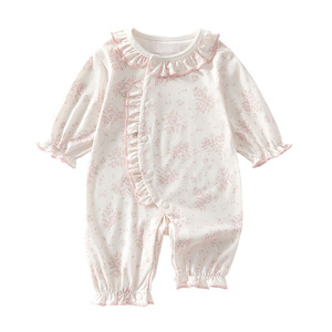 Mono con estampado floral para niñas, mono de punto de algodón fino, ropa de estilo princesa para recién nacidos - Product Image 5