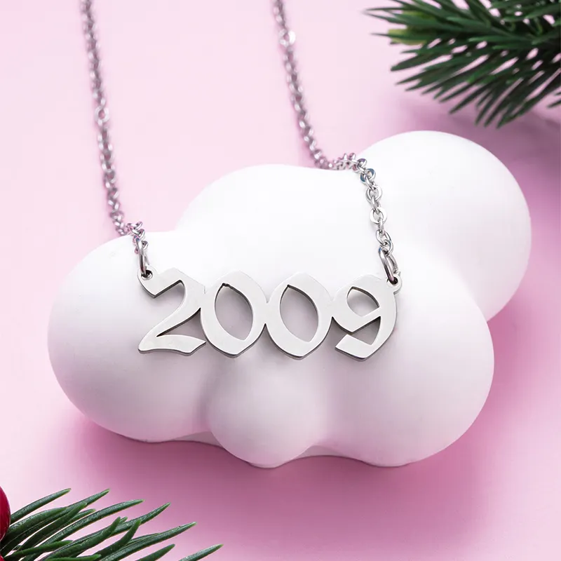 Fashion Year Of Birth 2009-2020 Choker Necklace Stainless Steel Digital Vintages Pendant Necklace For Women Girls Kids Jewellery